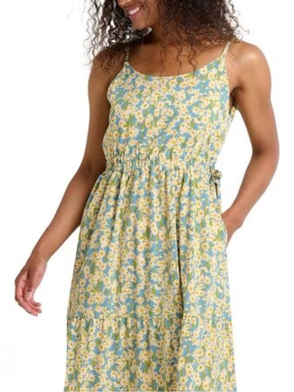 Toad & Co Sunkissed Tiered Sleeveless Dress Size Large Glacier Daisy Field